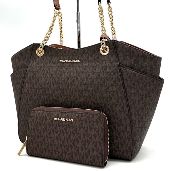 Michael Kors Large Jet Set Travel Chain Shoulder Bag & Flat Phone Case Wallet - Picture 1 of 14